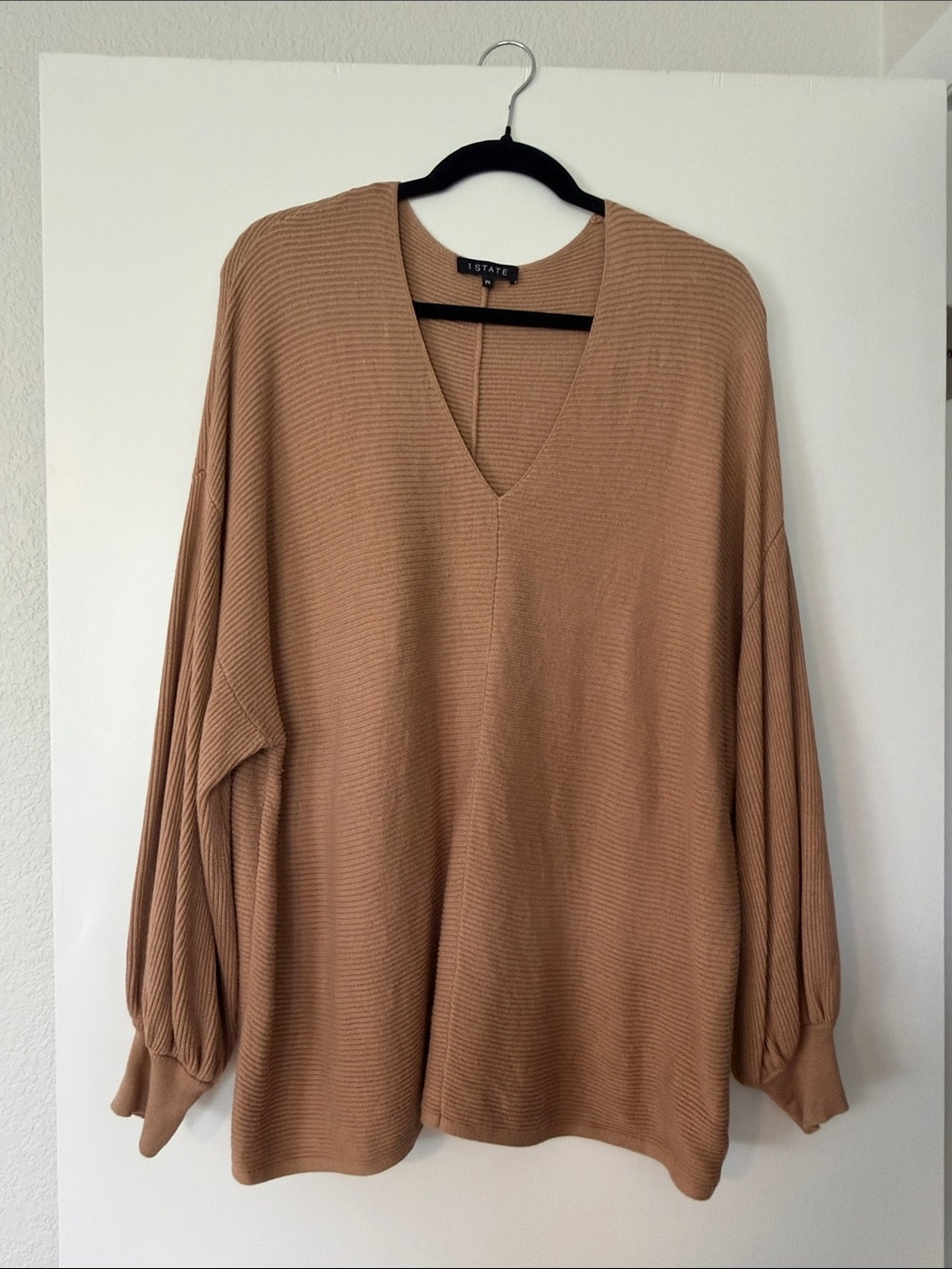 1. STATE Ribbed V-Neck Oversized Sweater in Camel Brown 2x